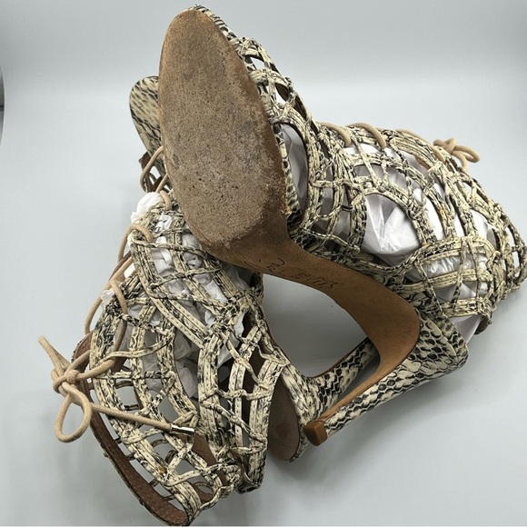 Joie Tan Stiletto Heels Snakeskin Pattern Gladiator Women’s 7.5 - 37 1/2 - Picture 6 of 7